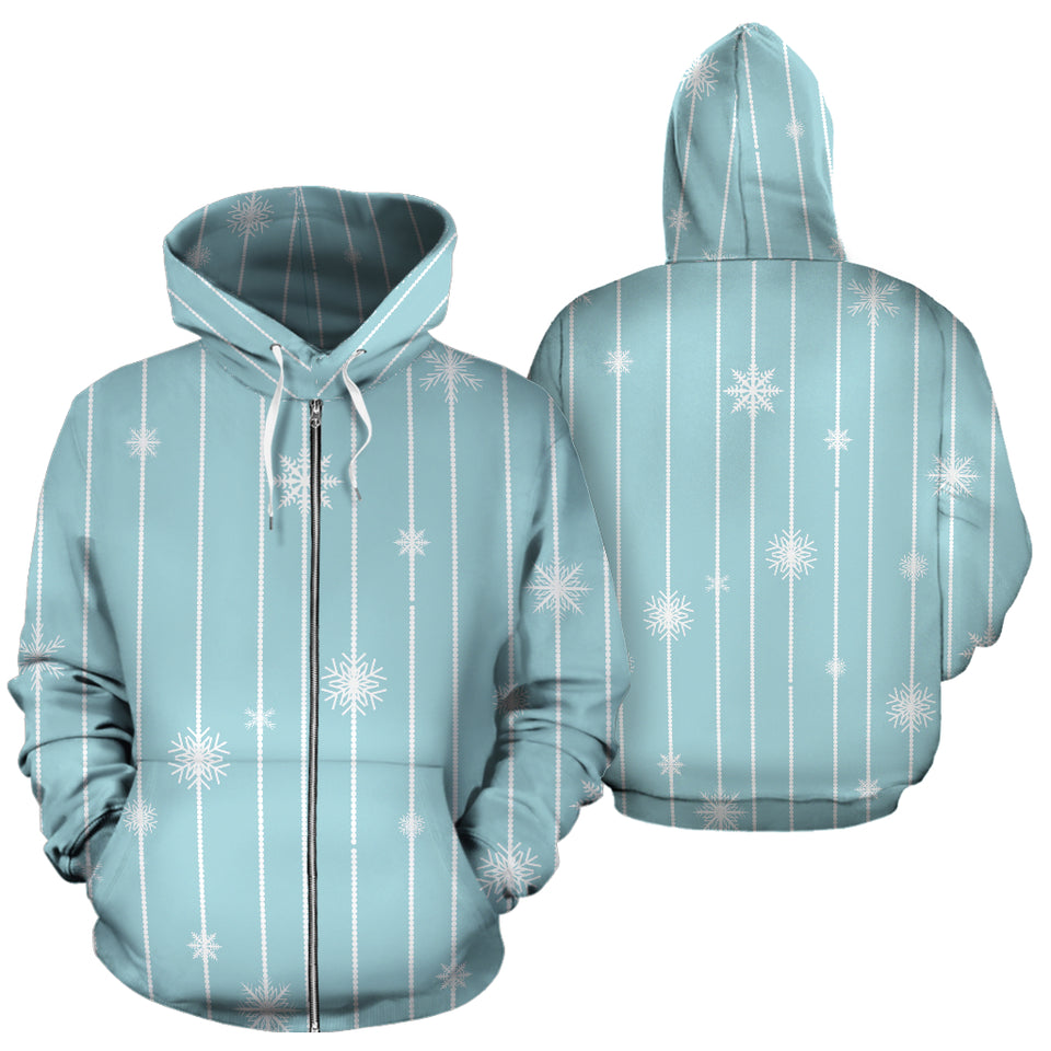 Snowflake Pattern Blue Stripe Background Zip Up Hoodie