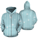 Snowflake Pattern Blue Stripe Background Zip Up Hoodie
