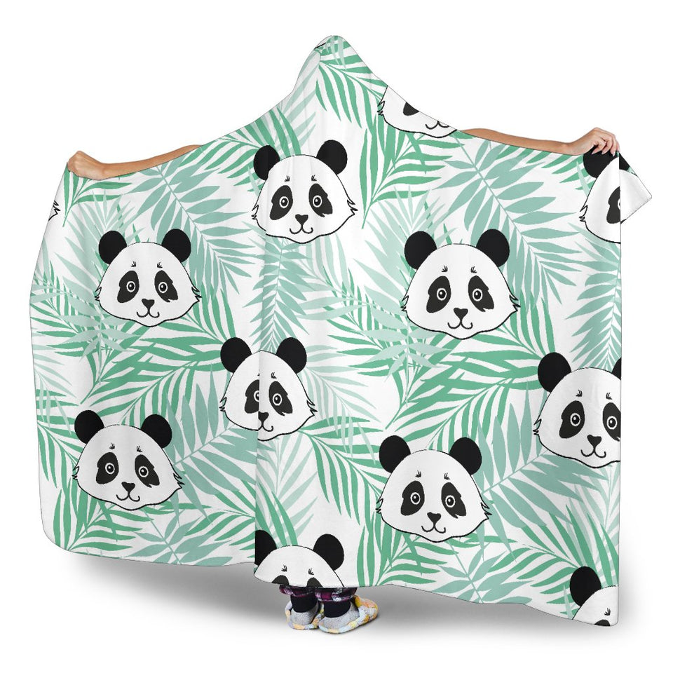 Panda pattern tropical leaves background Hooded Blanket 80x60