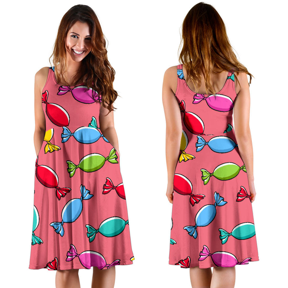 Colorful Wrapped Candy Pattern Sleeveless Midi Dress