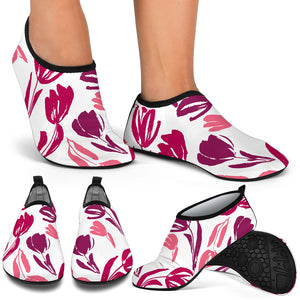 Pink Sketch Tulip Pattern Aqua Shoes