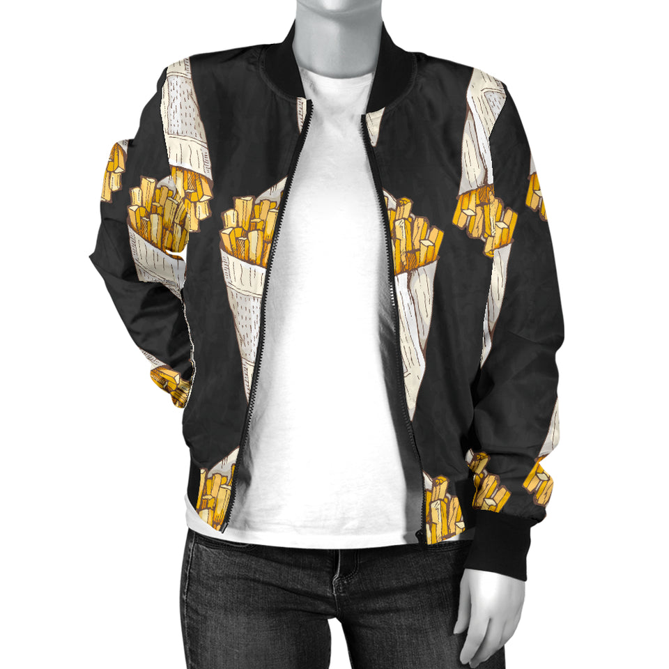 French Fries Dark Background Women'S Bomber Jacket