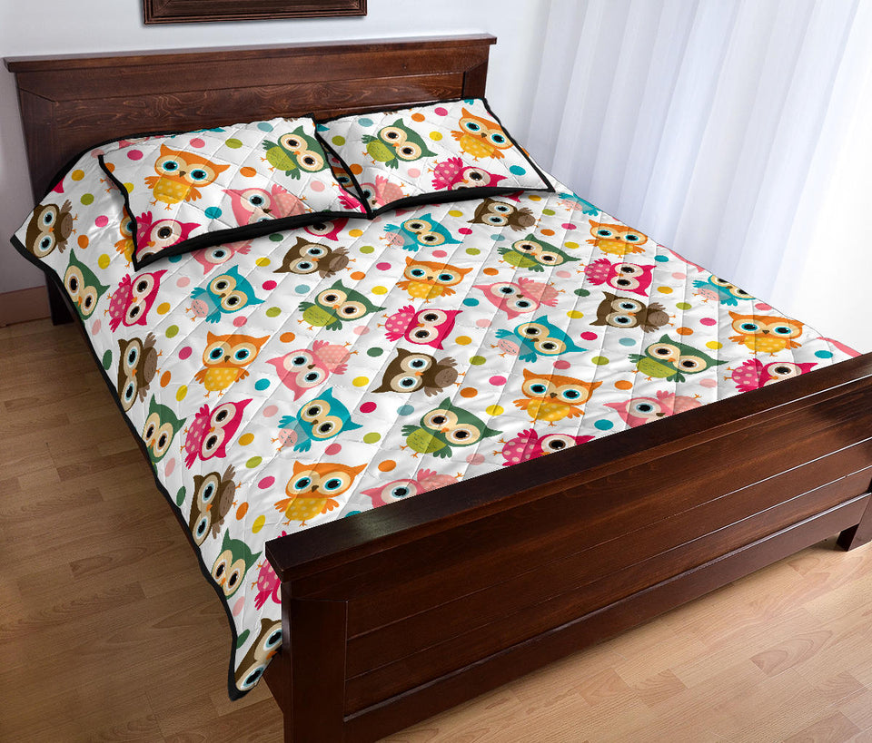 Color cute owl pattern Quilt Bed Set