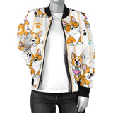 Cute Dog Corgi Striped Background Pattern Women'S Bomber Jacket