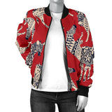 Zebra Abstract Red Background Women'S Bomber Jacket