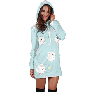 White Cute Hamsters Heart Pattern Women'S Hoodie Dress
