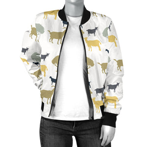 Silhouettes Of Goat And Tree Pattern Women'S Bomber Jacket