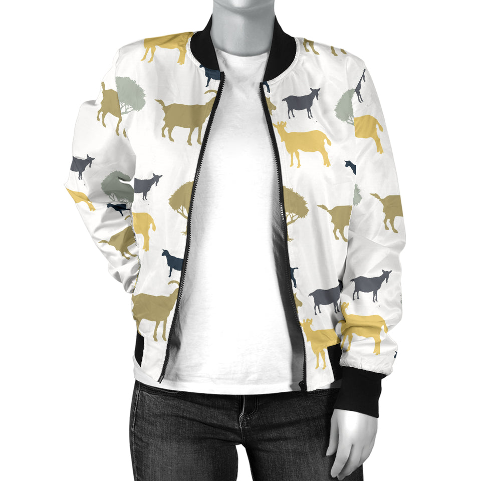 Silhouettes Of Goat And Tree Pattern Women'S Bomber Jacket
