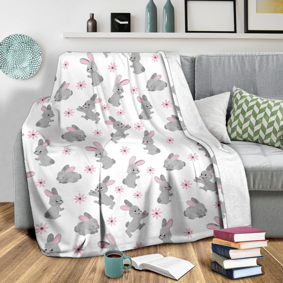 Watercolor Cute Rabbit Pattern Premium Blanket