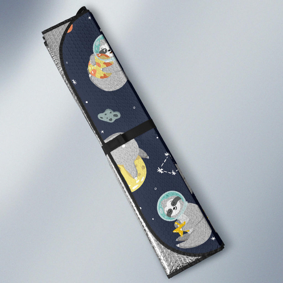 Cute Sloth Astronaut Star Planet Rocket Pattern Car Sun Shade
