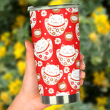 Cute Maneki Neko Lucky Cat Red Background Tumbler