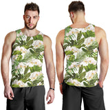 White orchid flower tropical leaves pattern Men Tank Top
