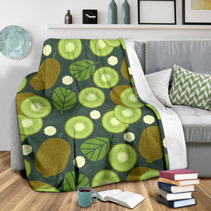 Whole Sliced Kiwi Leave And Flower Premium Blanket
