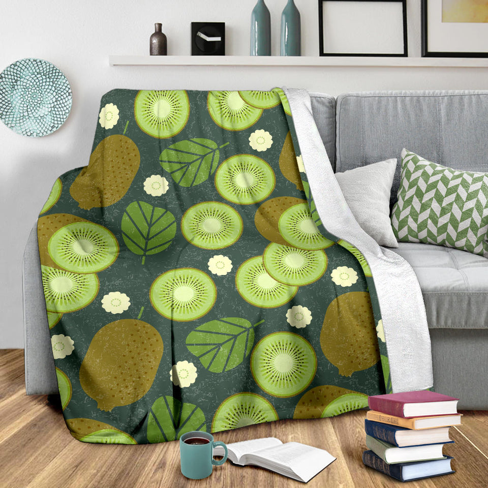 Whole Sliced Kiwi Leave And Flower Premium Blanket