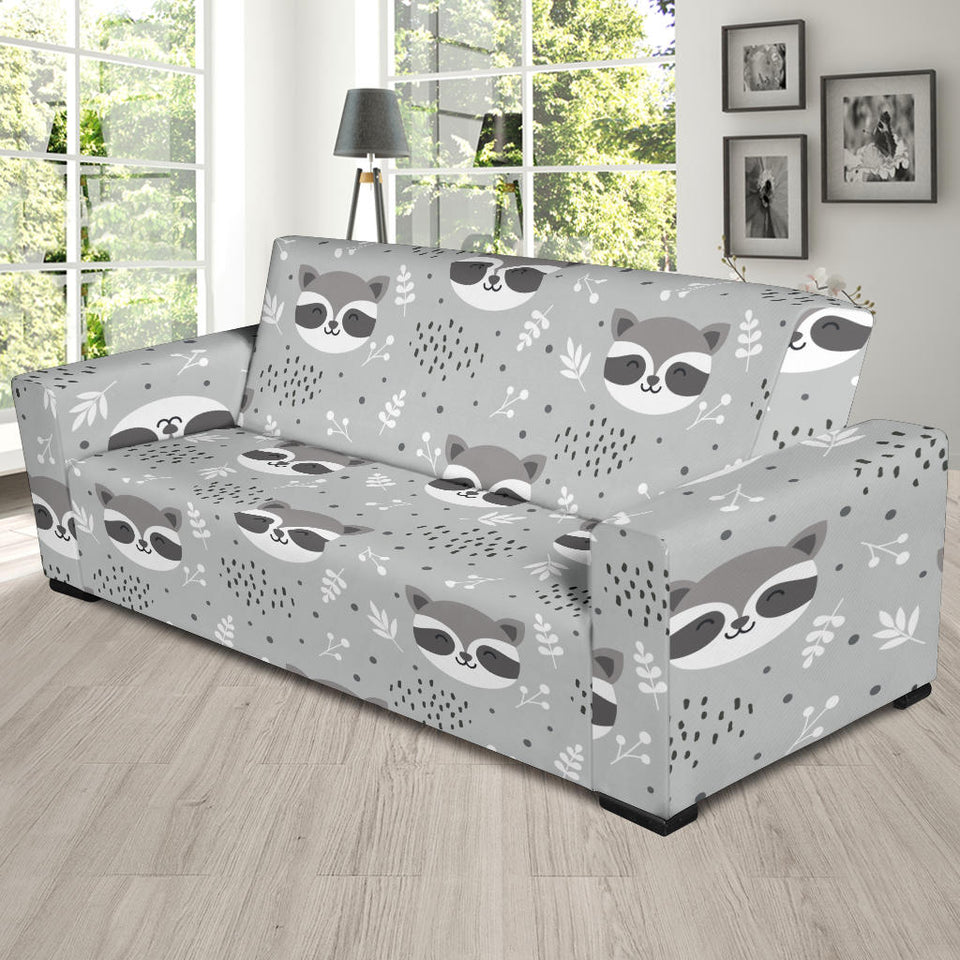 Cute Raccoons Leaves Dot Sofa Slipcover