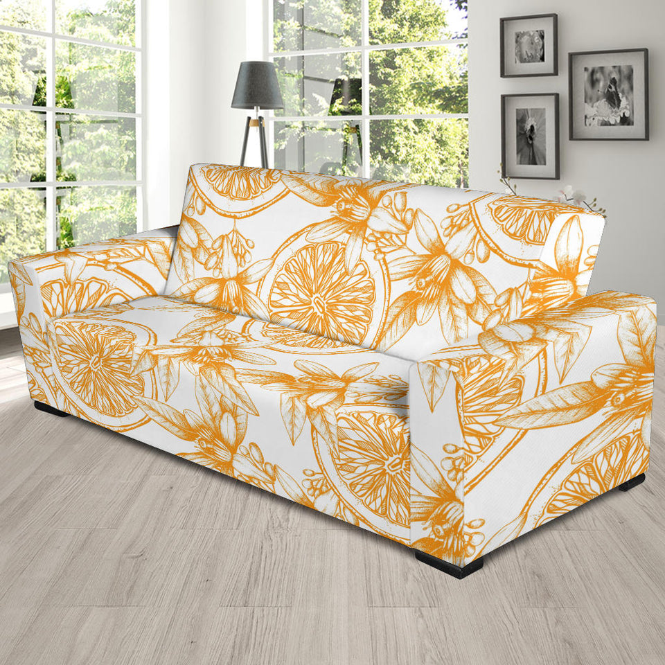 Hand Drawn Orange Fruit Pattern Sofa Slipcover