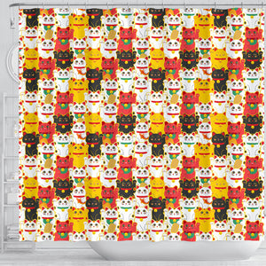 Colorful Maneki Neko Lucky Cat Pattern Shower Curtain Fulfilled In US