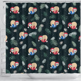 Cute Sloths Sleeping Christmas Ball Santa Hat Pattern Shower Curtain Fulfilled In US