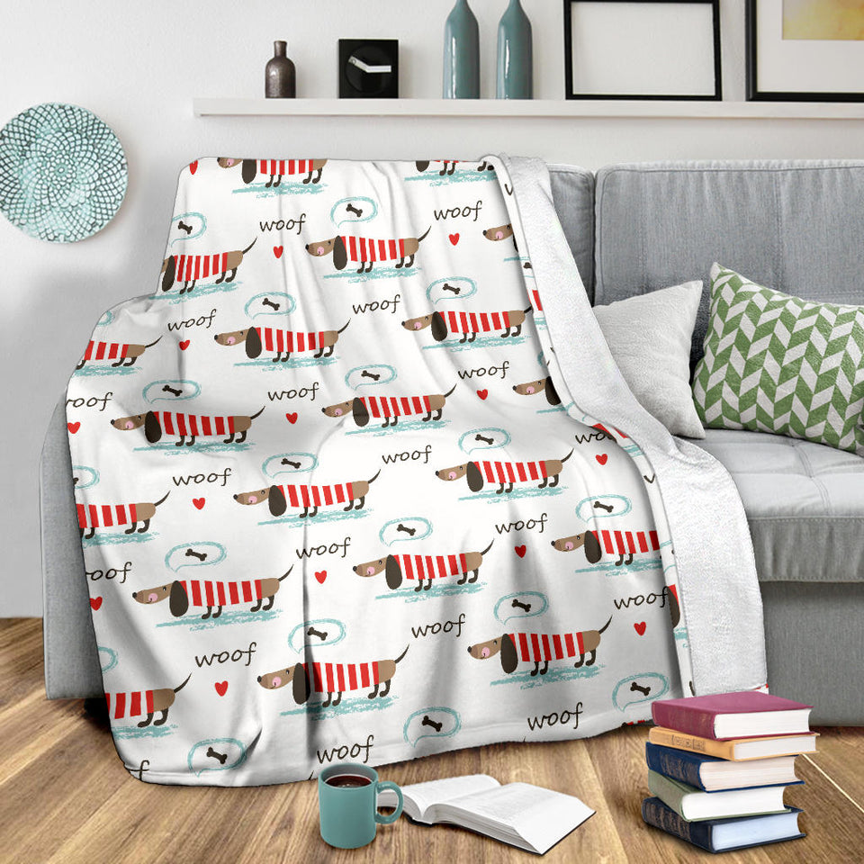 Cute Dachshund Bone Pattern Premium Blanket