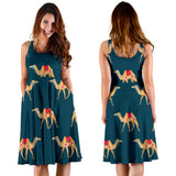 Camel Pattern Blue Blackground Sleeveless Midi Dress
