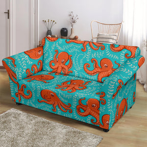 Octopus Turquoise Background Loveseat Couch Slipcover