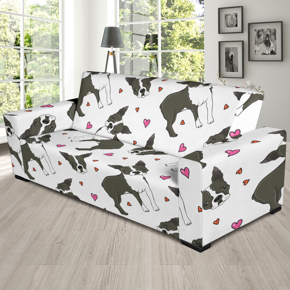 Boston Terrier Dog Hearts Vector Pattern Sofa Slipcover
