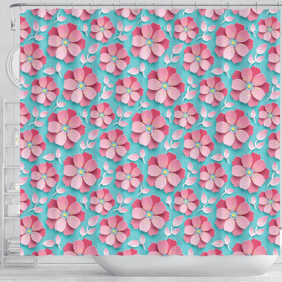 3D Sakura Cherry Blossom Pattern Shower Curtain Fulfilled In US