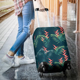 Heliconia Flowers, Palm And Monstera Leaves On Black Background Pattern Luggage Covers