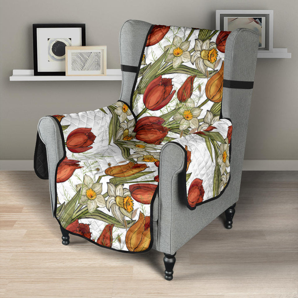 Red tulips and daffodils pattern Chair Cover Protector