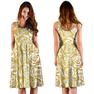 Rose Pattern Print Design 05 Sleeveless Midi Dress