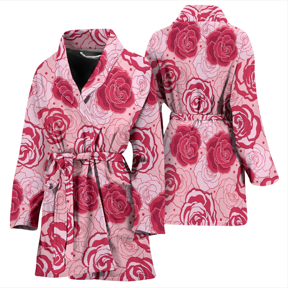 Rose Pattern Print Design 02 Women's Bathrobe