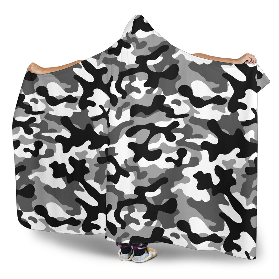 Black White Camo Camouflage Pattern Hooded Blanket