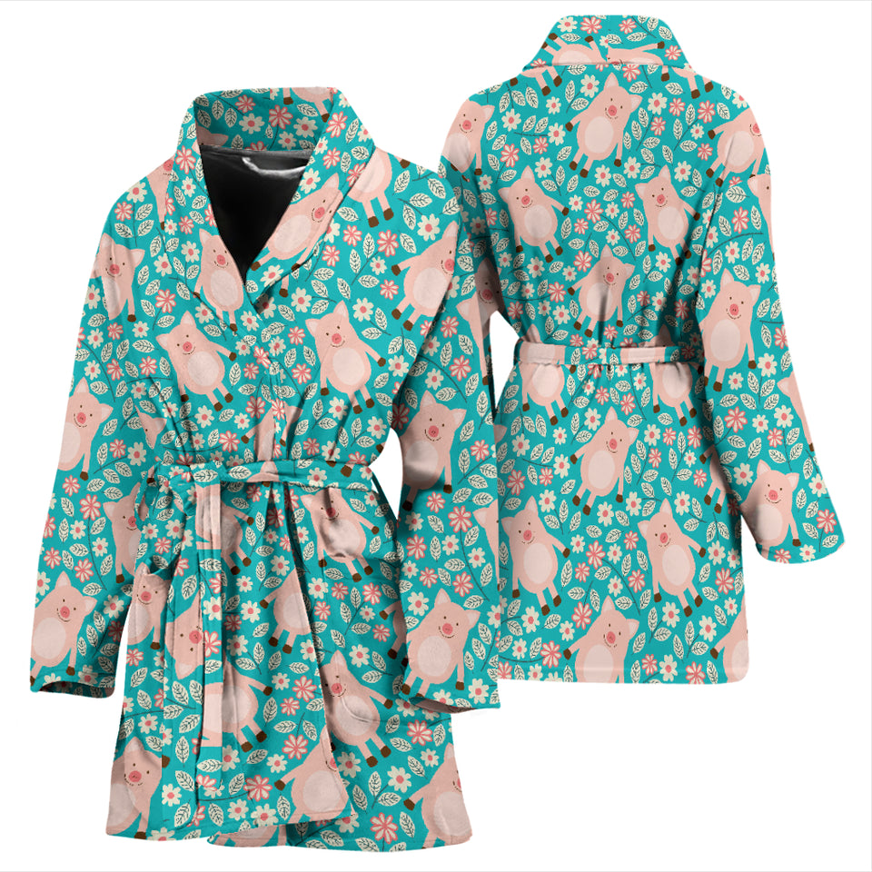 Pig Pattern Print Design 01 Women's Bathrobe