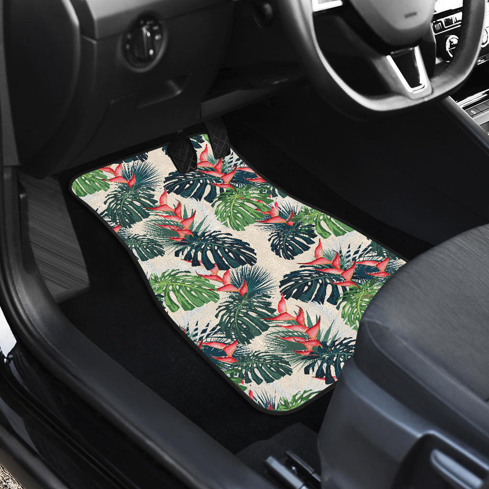 Heliconia Flowers, Palm And Monstera Leaves Front Car Mats
