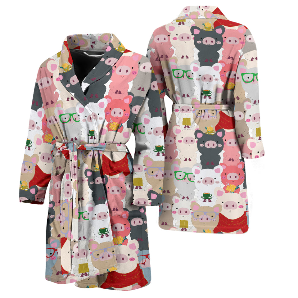 Pig Pattern Print Design 02 Men's Bathrobe
