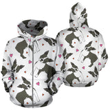 Boston Terrier Dog Hearts Vector Pattern Zip Up Hoodie