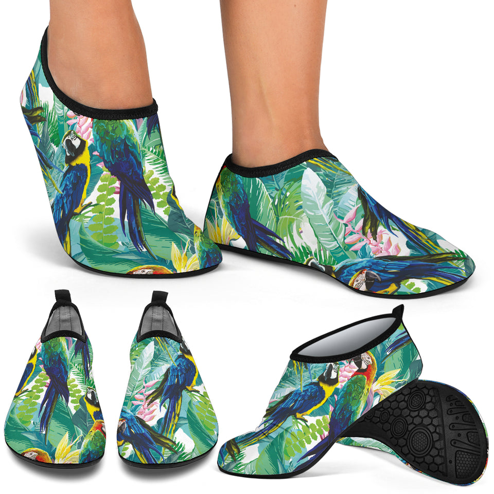 Colorful Parrot Exotic Flower Leaves Aqua Shoes