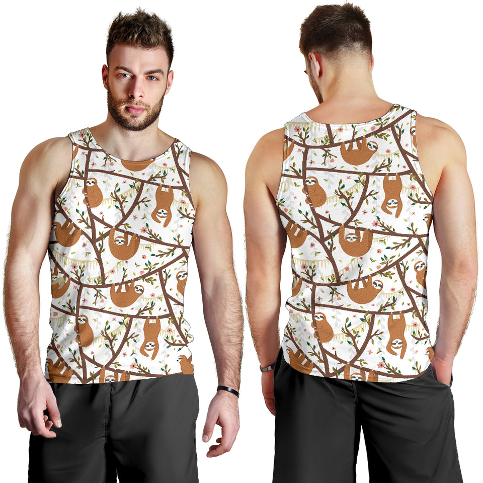 Sloths hanging on the tree pattern Men Tank Top