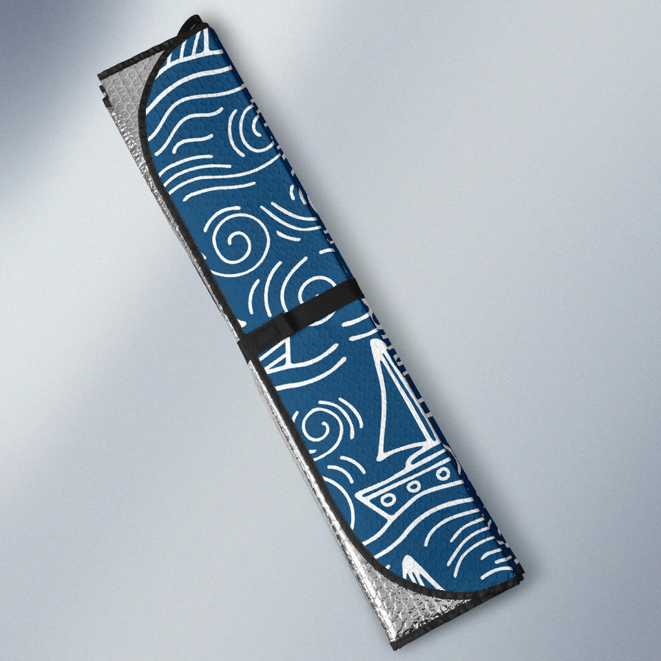 Hand Drawn Sailboat Pattern Car Sun Shade