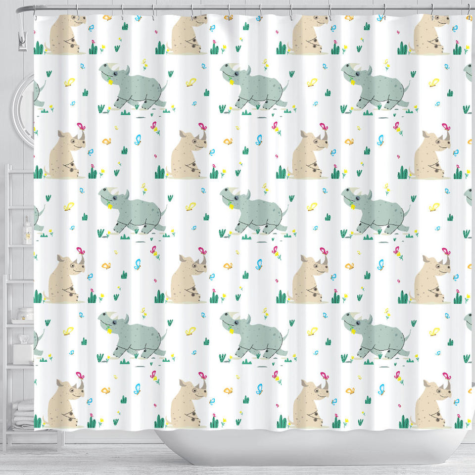 Cute Rhino Pattern Shower Curtain Fulfilled In US
