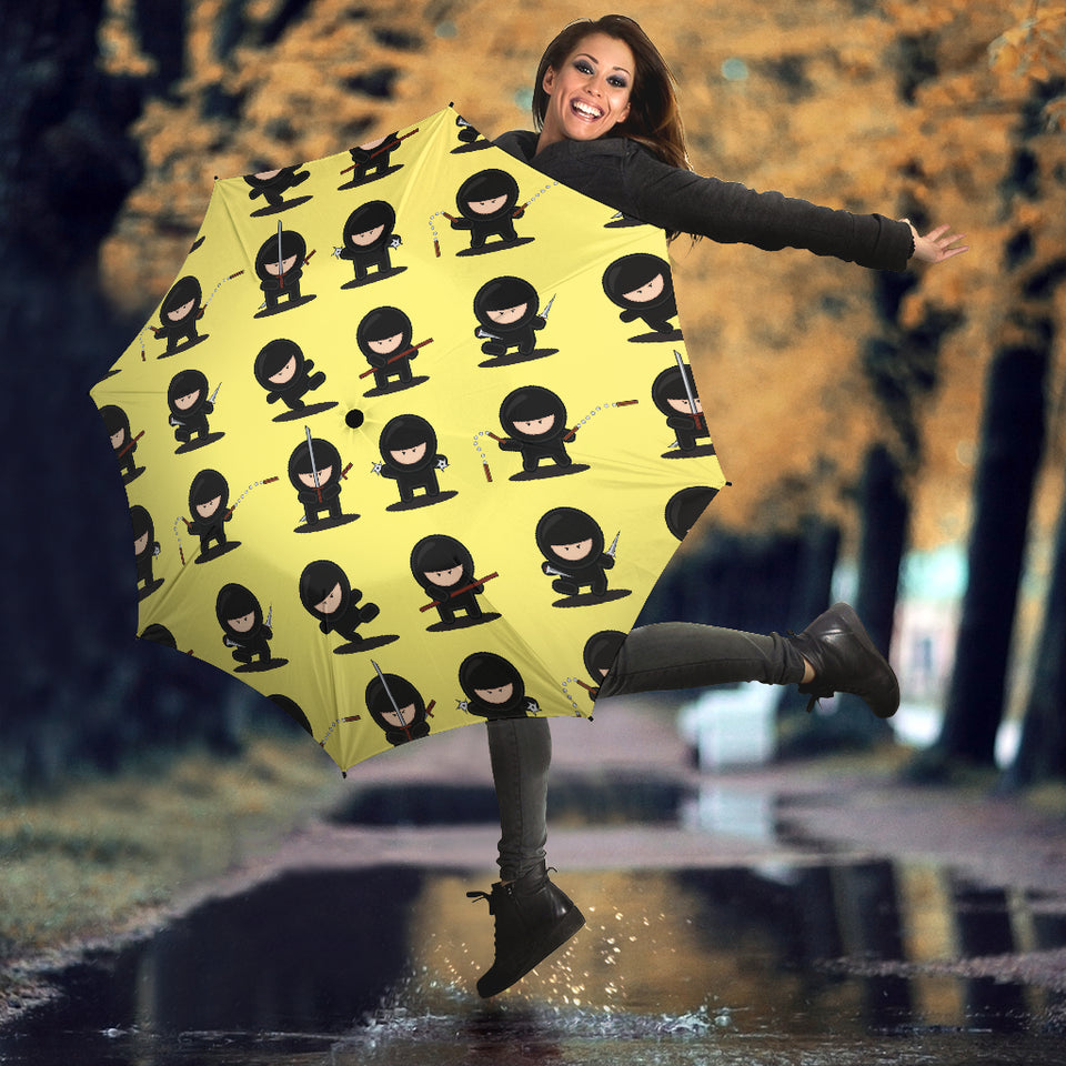 Cute Ninja Yellow Background Umbrella