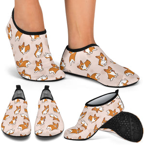 Cute Corgis Pattern Pink Background Aqua Shoes