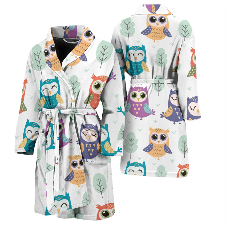 Cute Owl Pattern Men'S Bathrobe