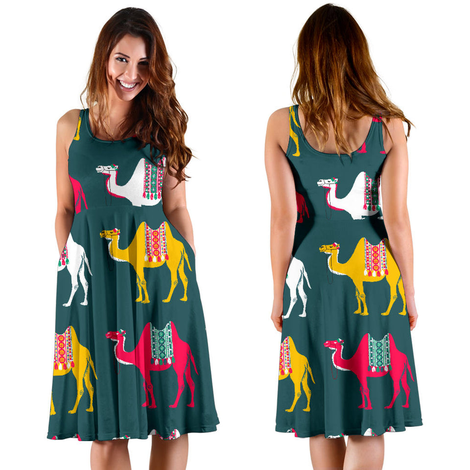 Camel Pattern Sleeveless Midi Dress