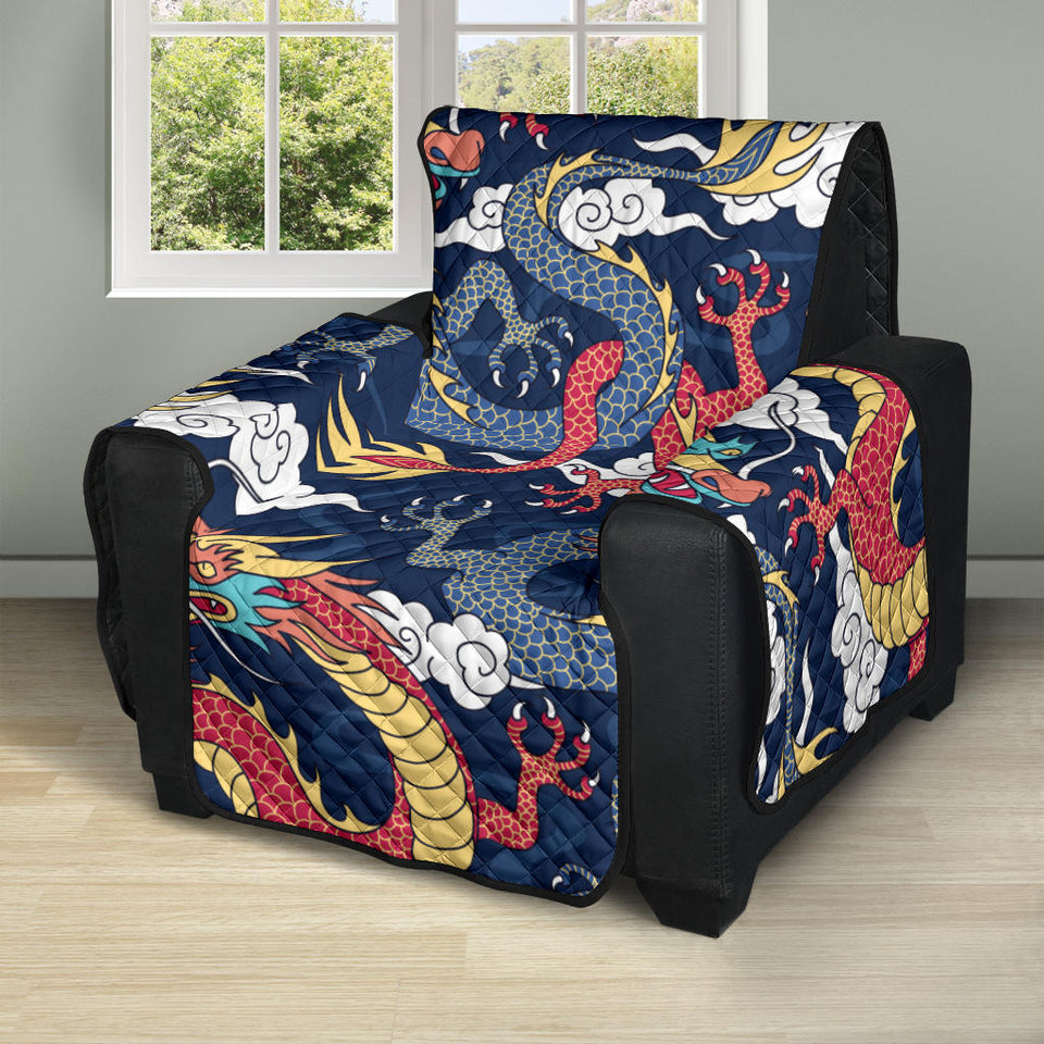 Blue red dragon cloud pattern Recliner Cover Protector