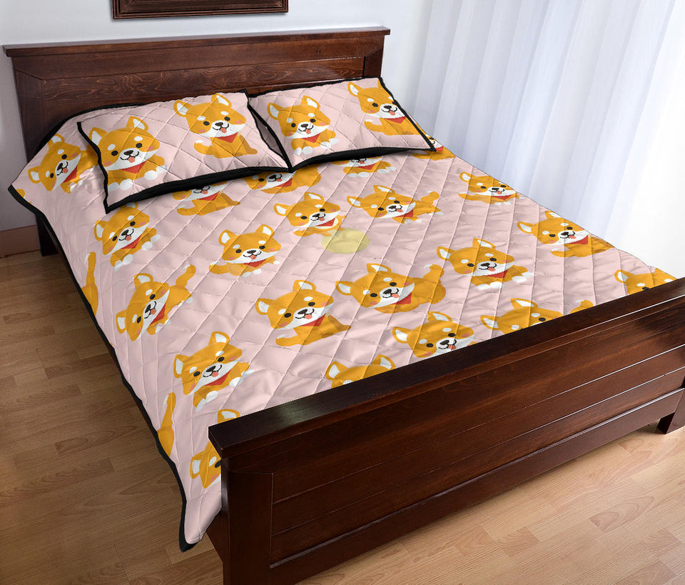 Cute shiba inu dog pattern  Quilt Bed Set