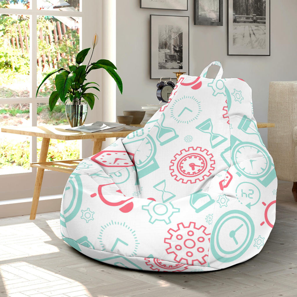 Clock Time Pattern Blackground Bean Bag Cover