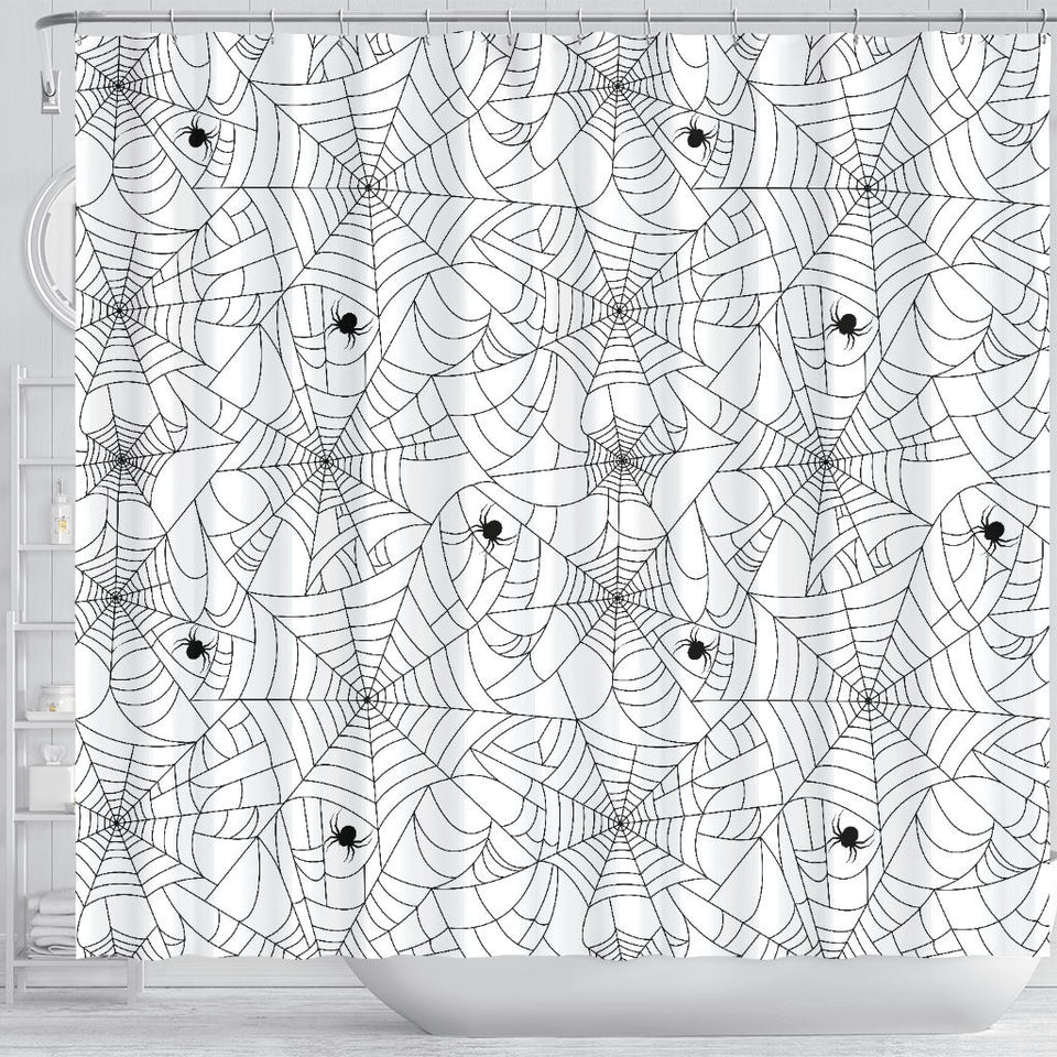 Spider Web Cobweb Pattern White Background Shower Curtain Fulfilled In US