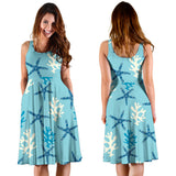 Blue Starfish Coral Reef Pattern Sleeveless Midi Dress