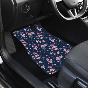 Pink Sakura Cherry Blossom Blue Background Front Car Mats